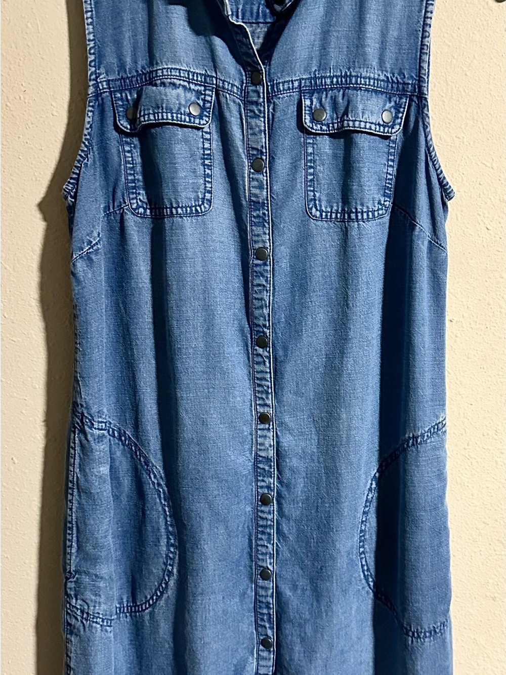 J. Jill Sleeveless Denim Linen Blend Midi Dress - Blue